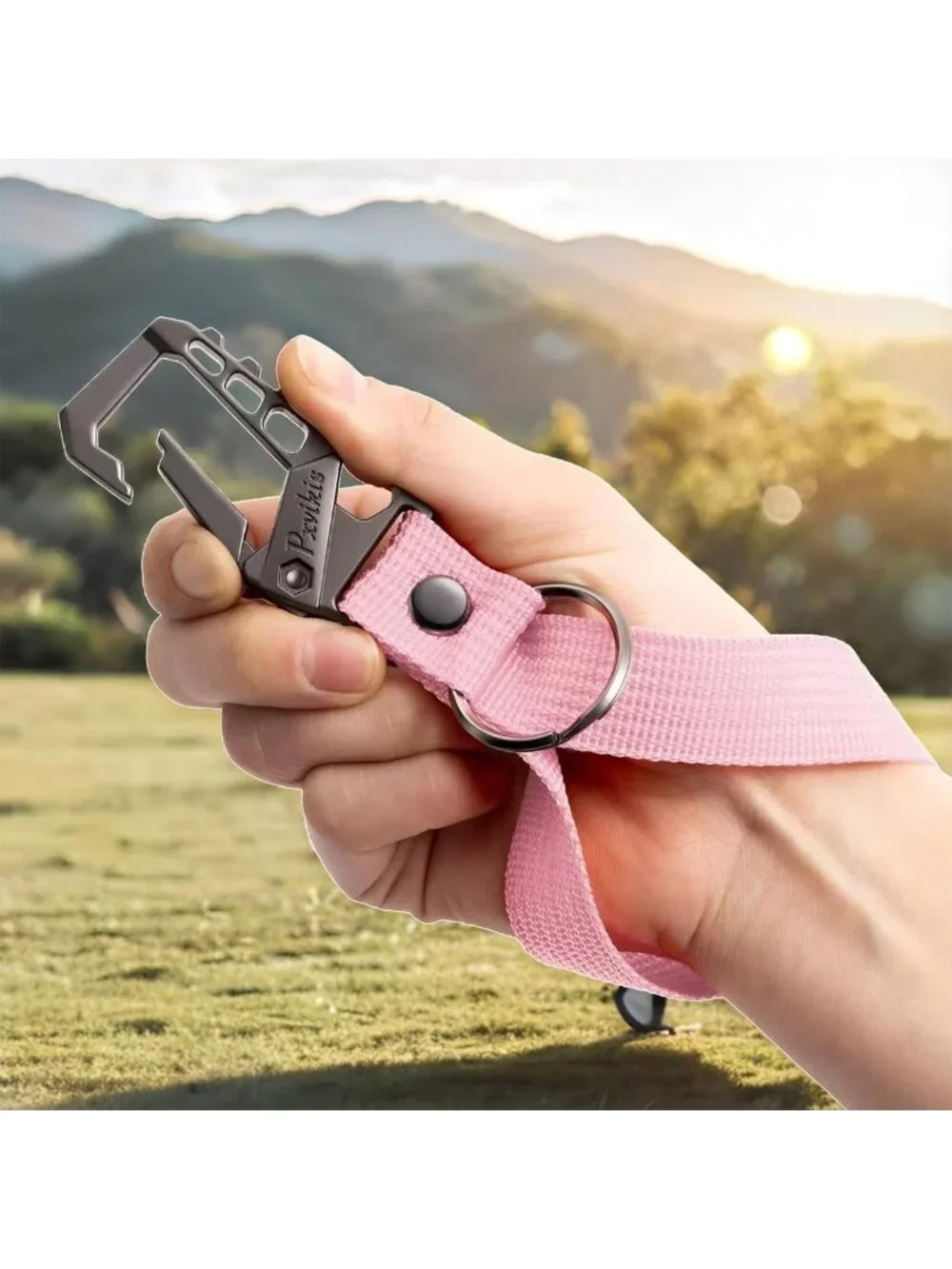 Heavy-Duty Metal Carabiner Keychain Clip with Bottle Opener & Lanyard Ring
